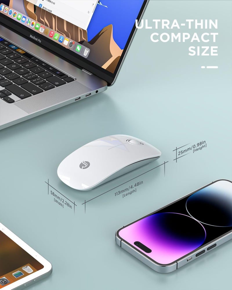 RAPIQUE Bluetooth Wireless Mouse - (BT5.1+USB) Slim Dual Mode Computer Mice with Quiet Click, Low Power, and 1600 DPI, Portable Cordless for MacBook, Laptop, iPad Pro/Air, Chromebook (White) - Image 5